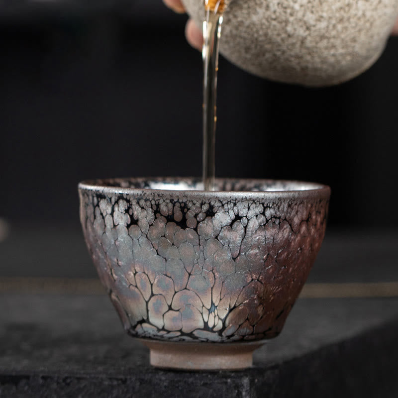 Tasse à thé en céramique chinoise Jianzhan Buddha Stones et fleurs de cerisier faites à la main Motif Sakura