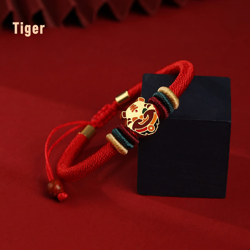 Bracelet tressé rouge en argent sterling 925 fait main avec Buddha Stones Année du Dragon, joli signe du zodiaque chinois