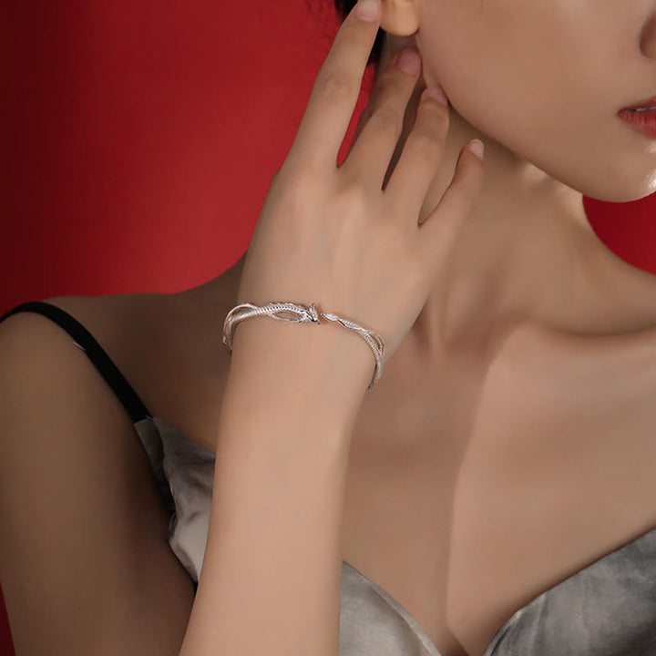 Bracelet manchette porte-bonheur en métal Buddha Stones en argent sterling 925 et motif année du dragon