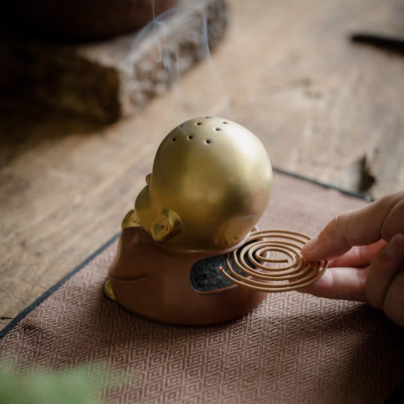Brûleur d'encens de guérison en céramique Petit Bouddha Rieur