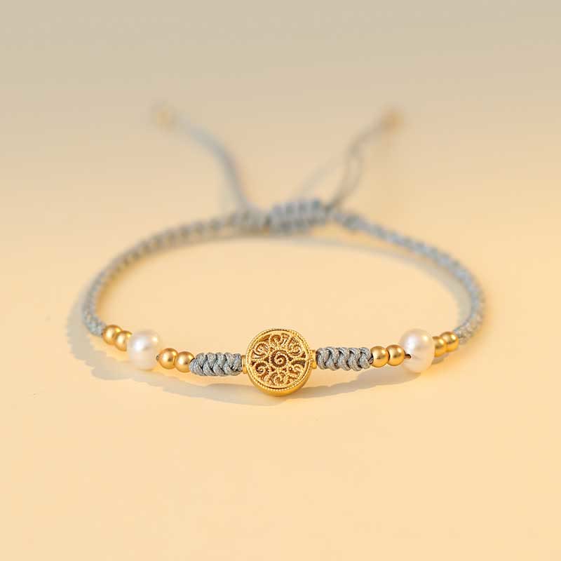 Bracelet tressé en cuivre avec Buddha Stones et pièce de monnaie, arbre de la fortune, chance et force