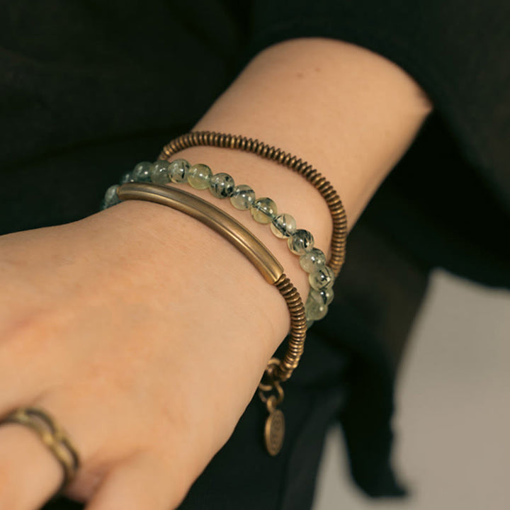 Bracelet en cuivre Love Forgive Buddha Stones quartz hématoïde rouge fantôme violet et quartz rutile vert