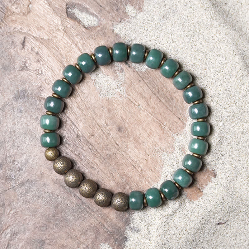 Bracelet tibétain en cuivre avec graines de Bodhi cyan