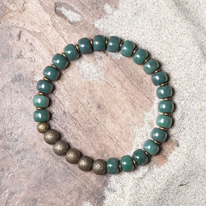 Bracelet tibétain en cuivre avec graines de Bodhi cyan