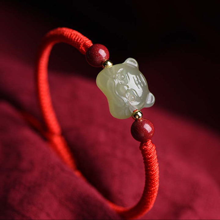 Bracelet porte-bonheur en jade et cinabre avec Buddha Stones