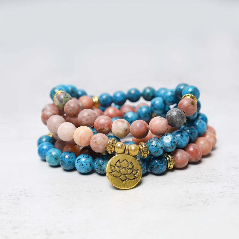 Bracelet de prière de méditation en pierre rouge apatite avec 108 perles de Mala Buddha Stones