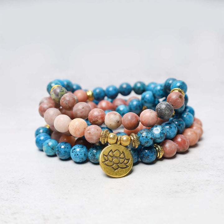 Bracelet de prière de méditation en pierre rouge apatite avec 108 perles de Mala Buddha Stones
