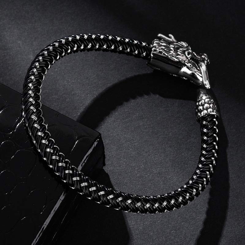 Bracelet de protection en acier titane avec dragon et Buddha Stones