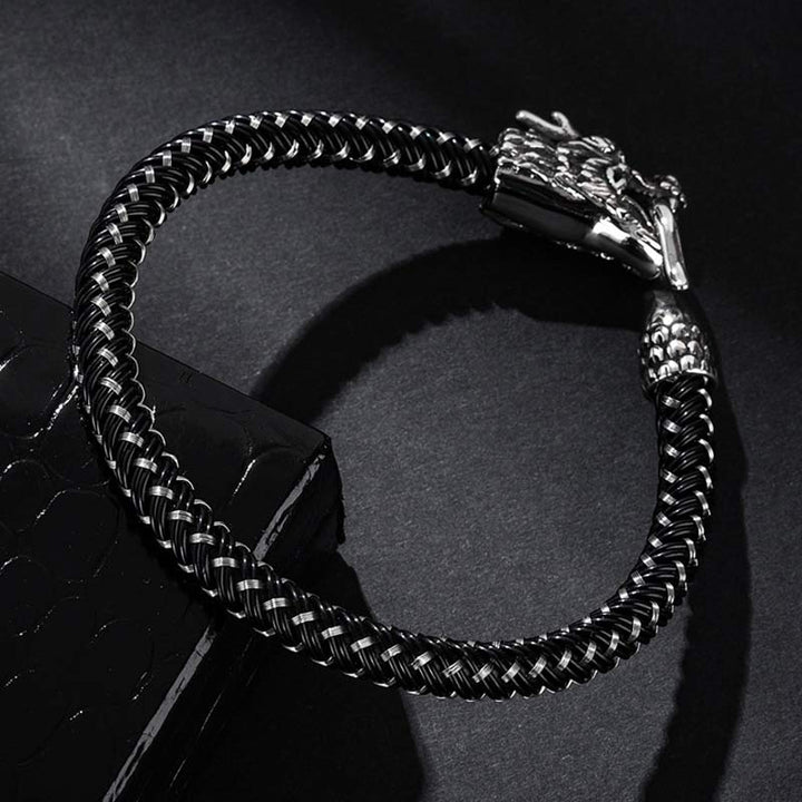 Bracelet de protection en acier titane avec dragon et Buddha Stones