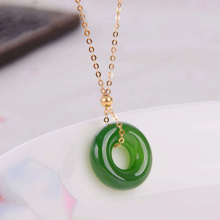 Collier pendentif de guérison en or 14 carats avec jade cyan rond