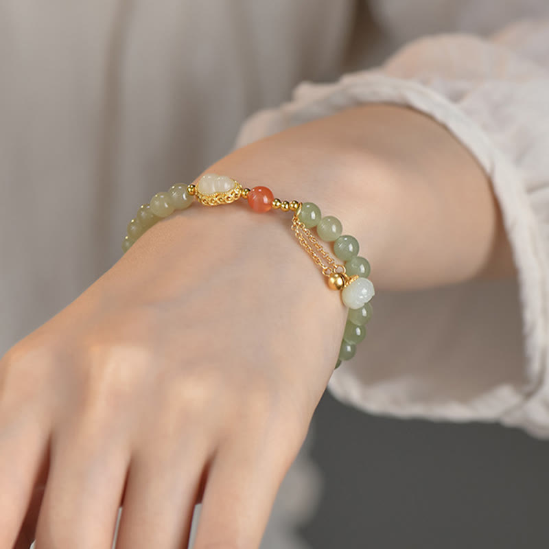 Bracelet porte-bonheur en argent sterling 925 avec calebasse en jade Hetian et lotus