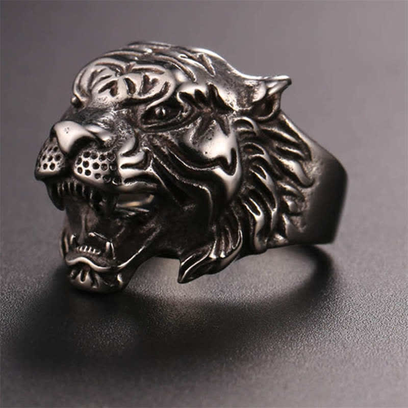 Bague de motard punk rock calme et équilibrée en acier titane avec tête de tigre pour homme