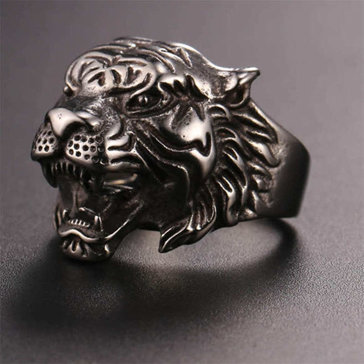 Bague de motard punk rock calme et équilibrée en acier titane avec tête de tigre pour homme