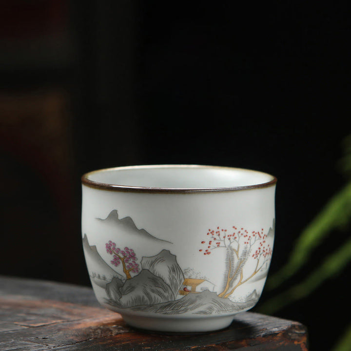 Buddha Stones Néflier Litchi Paysage de Neige Paysage Raisin Pomme Tasse à Thé en Céramique Tasse à Thé Kung Fu