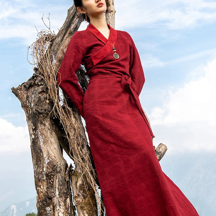 Robe tibétaine en Buddha Stones Vêtements Lhassa Robe longue portefeuille Robe longue Vêtements pour femmes