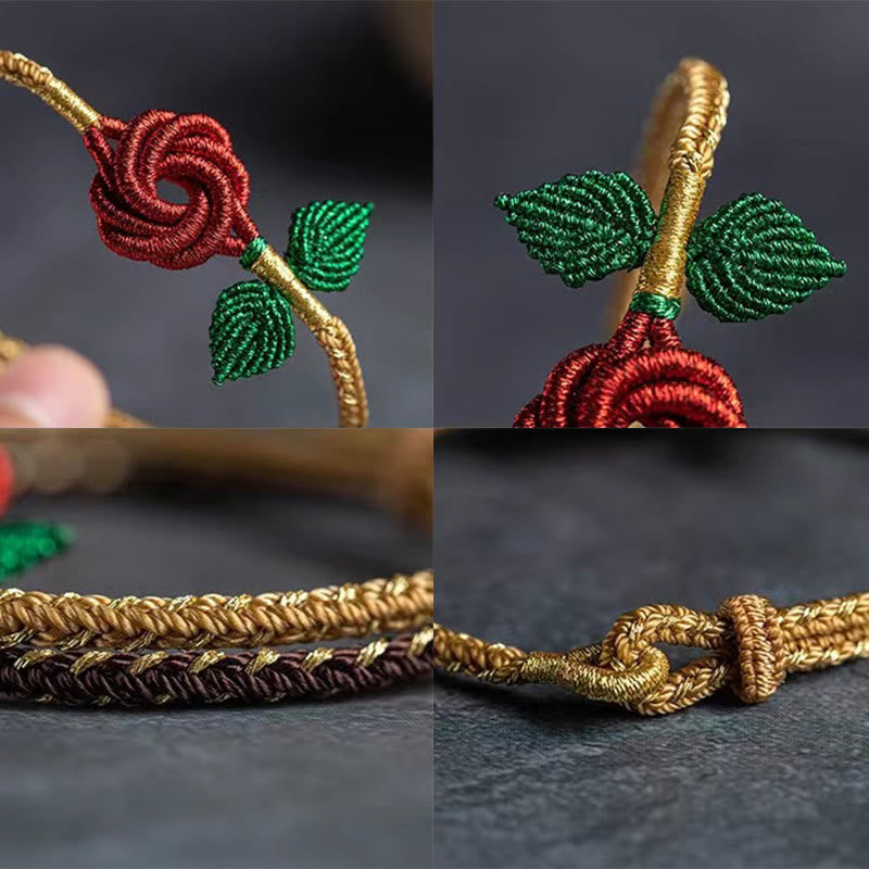 Bracelet fait main en corde de fleur de rose Buddha Stones et huit fils, nœud de paix, porte-bonheur