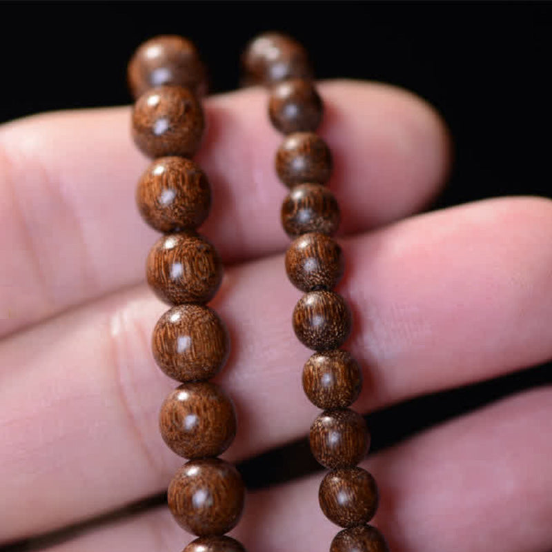 Bracelet Mala 108 perles en bois de rose et jade de Buddha Stones