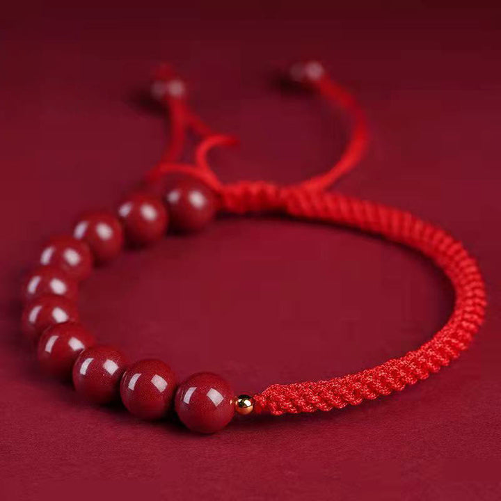 Bracelet en corde de bénédiction avec nœud King Kong en cinabre naturel et Buddha Stones