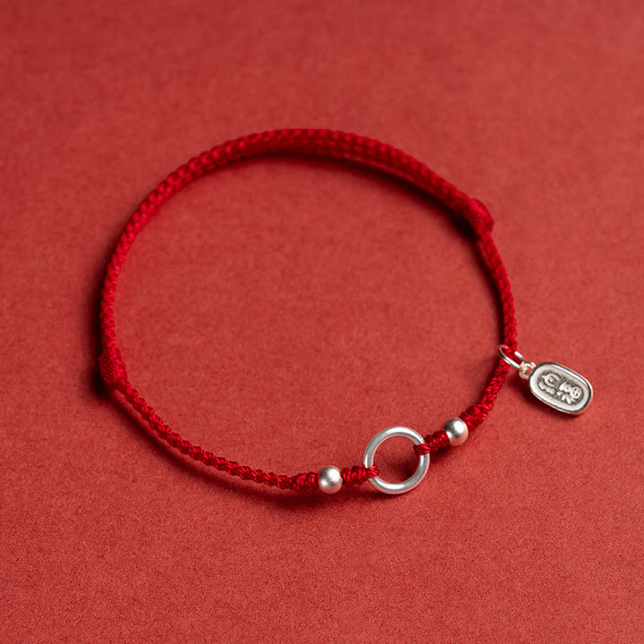 Bracelet en argent sterling 925 avec Buddha Stones et cordon rouge porte-bonheur, paix, joie, lotus, paix