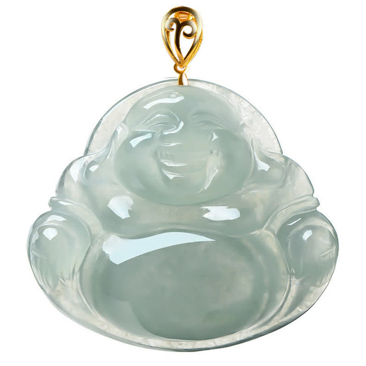 Collier pendentif Bouddha rieur en jade naturel et or 18 carats - image 8