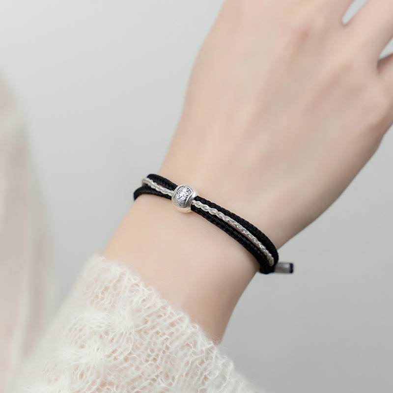 Bracelet en corde tibétain en argent sterling 925 Buddha Stones et déesse de la richesse et de la chance Zakiram