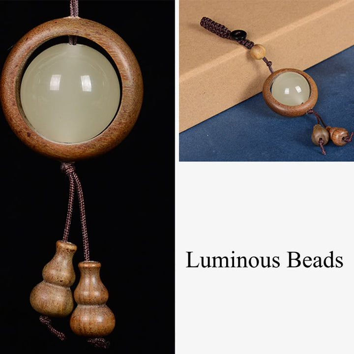 Porte-clés porte-bonheur lumineux en Buddha Stones en bois de santal rouge et bois d'ébène en bois de santal vert