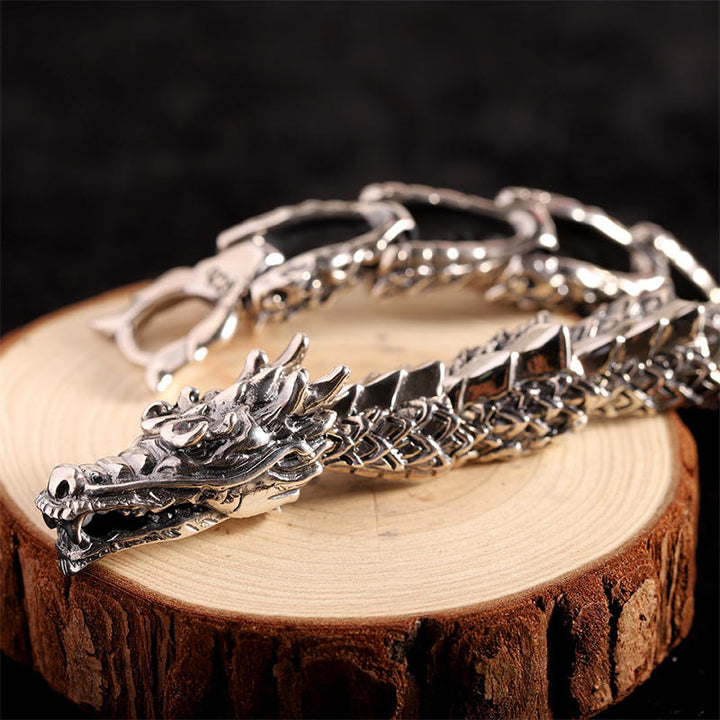 Bracelet jonc porte-bonheur en argent sterling 925 avec Buddha Stones et dragon