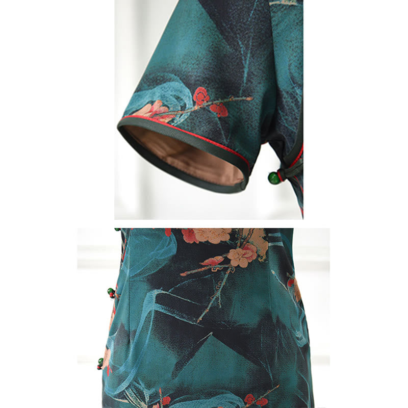 Robe Qipao à imprimé floral rose vintage Buddha Stones pour femme - image 9