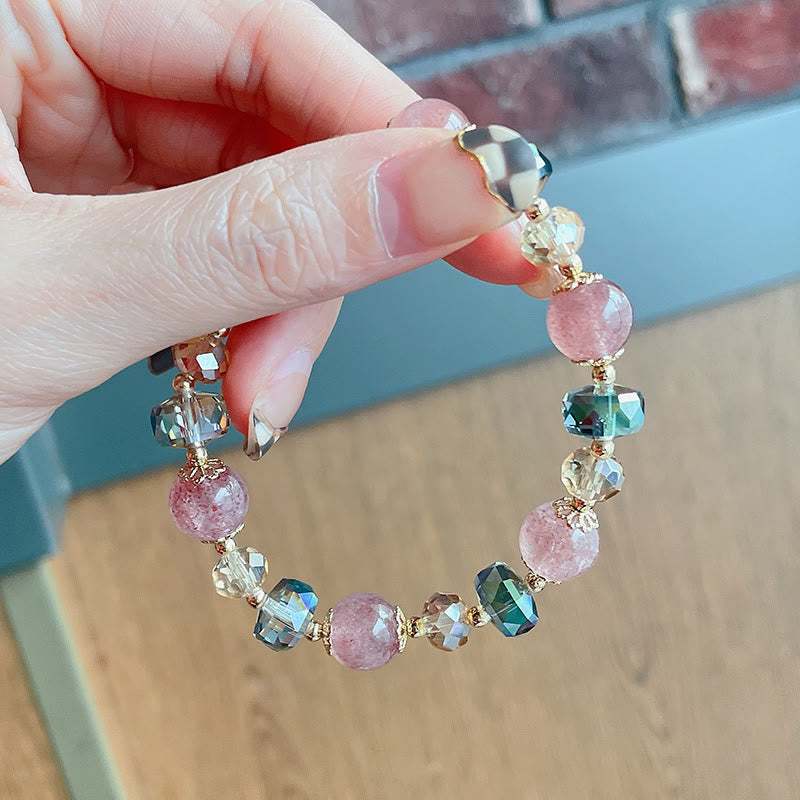Bracelet positif en cristal coloré en quartz fraise naturel Buddha Stones