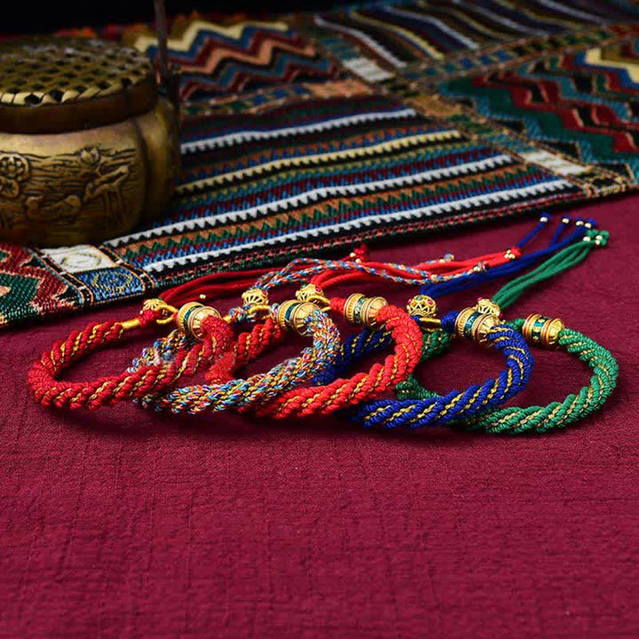 Bracelet tibétain en corde tressée avec breloque porte-bonheur Thangka en Buddha Stones
