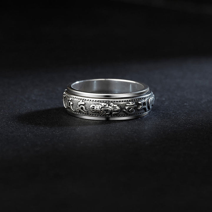 Bague rotative en Buddha Stones tibétaines Om Mani Padme Hum PiXiu gravée pour la richesse et la chance