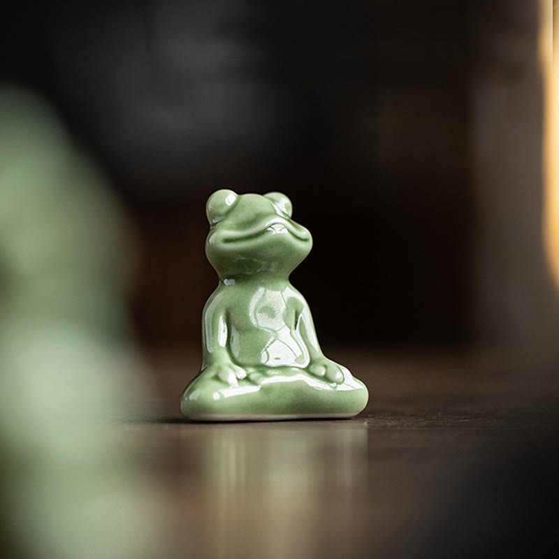 Buddha Stones Mini Petite Méditation Lotus Repos Grenouille Céramique Richesse Chance Maison Thé Animal Figurine Décoration