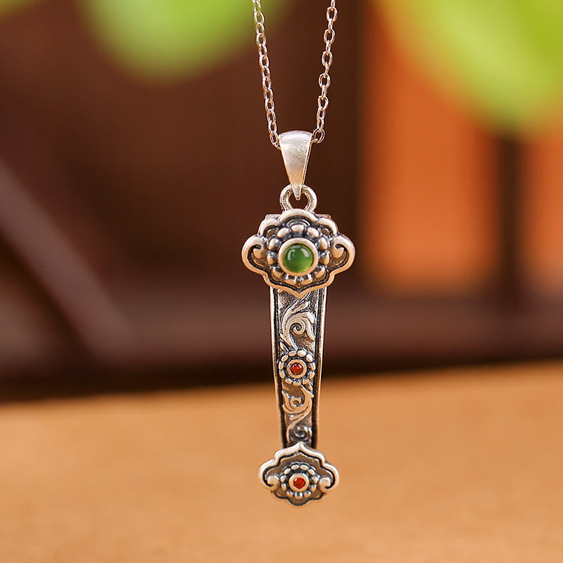 Collier pendentif en argent sterling 925 Buddha Stones, agate rouge, jade cyan, nuages de bon augure, poignée Ruyi, bénédiction
