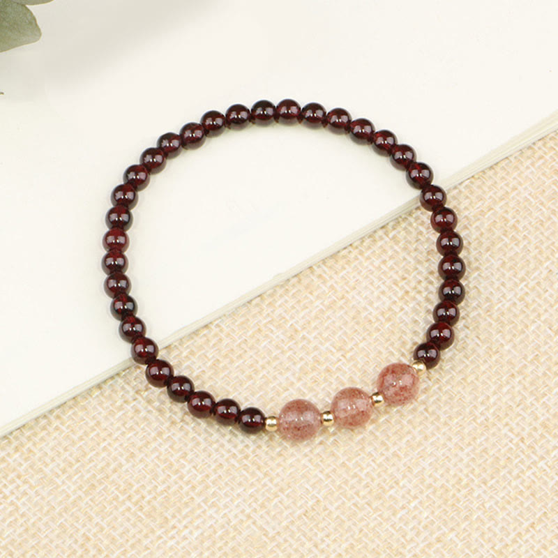 Bracelet calme en quartz fraise et grenat naturel de Buddha Stones - Trois Quartz Fraises et Grenat - 18 cm - image 6