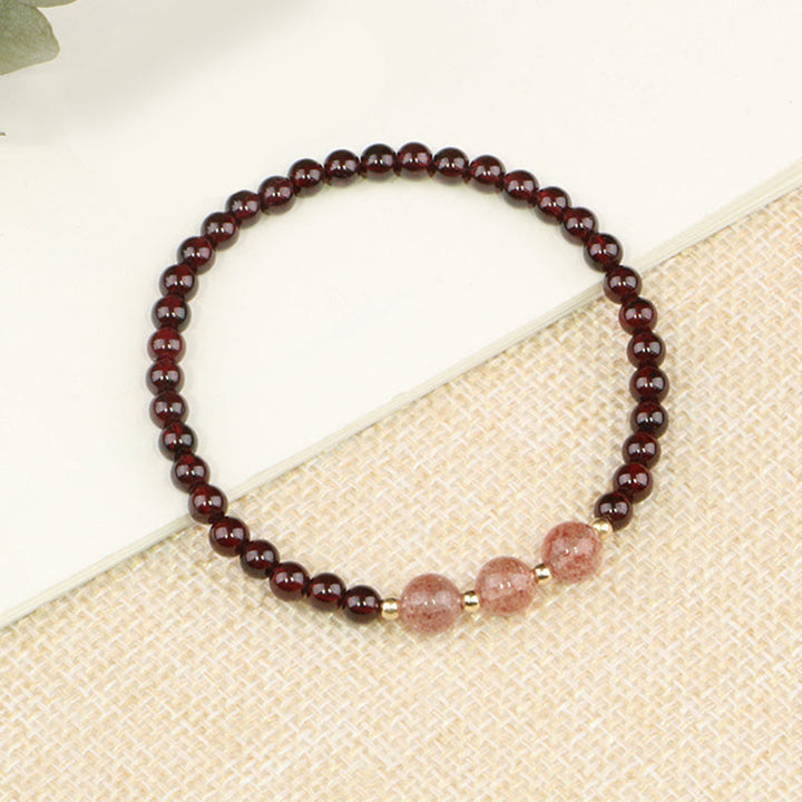 Bracelet calme en quartz fraise et grenat naturel de Buddha Stones - Trois Quartz Fraises et Grenat - 18 cm - image 6