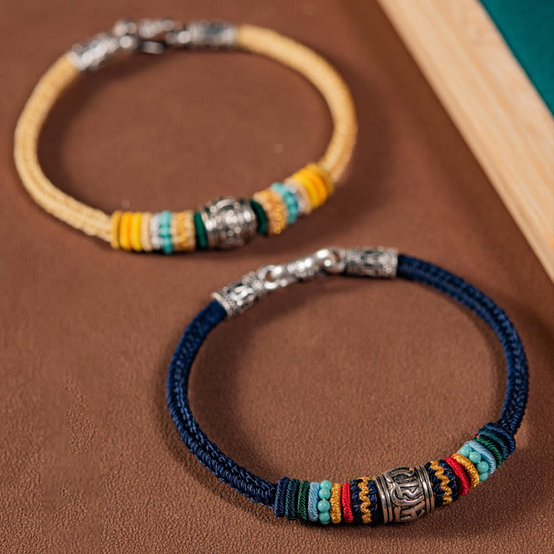 Bracelet tressé tibétain en argent sterling 925 fait main avec Buddha Stones Om Mani Padme Hum Pureté - image 1
