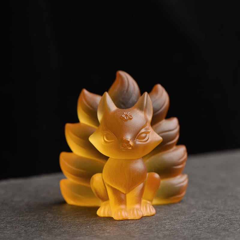 Buddha Stones Petit renard à neuf queues Succès Force Figurine Décoration de la maison