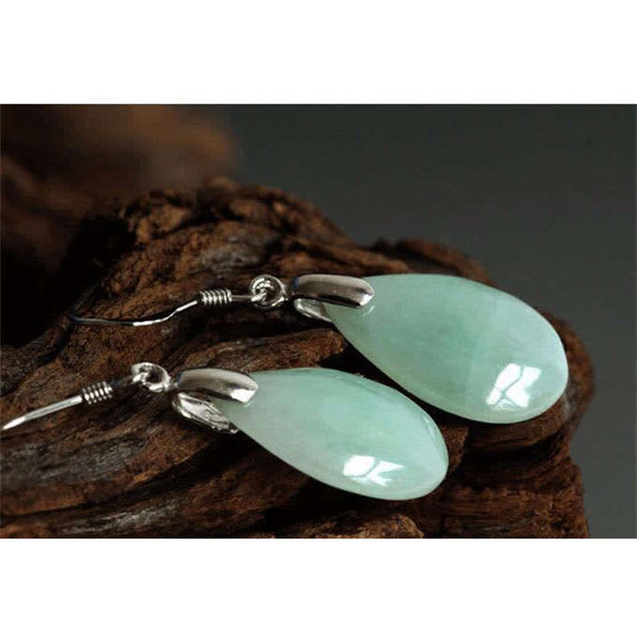 Boucles d'oreilles pendantes en argent sterling 925 avec pendentif en forme de goutte d'eau et jade