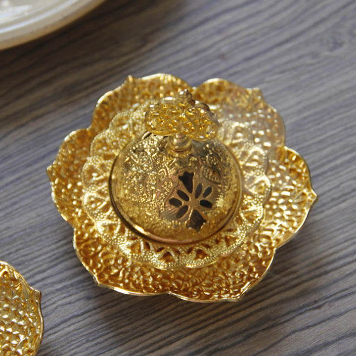 Brûleur d'encens spirituel en alliage de métal mini sous-verre en feuille d'or