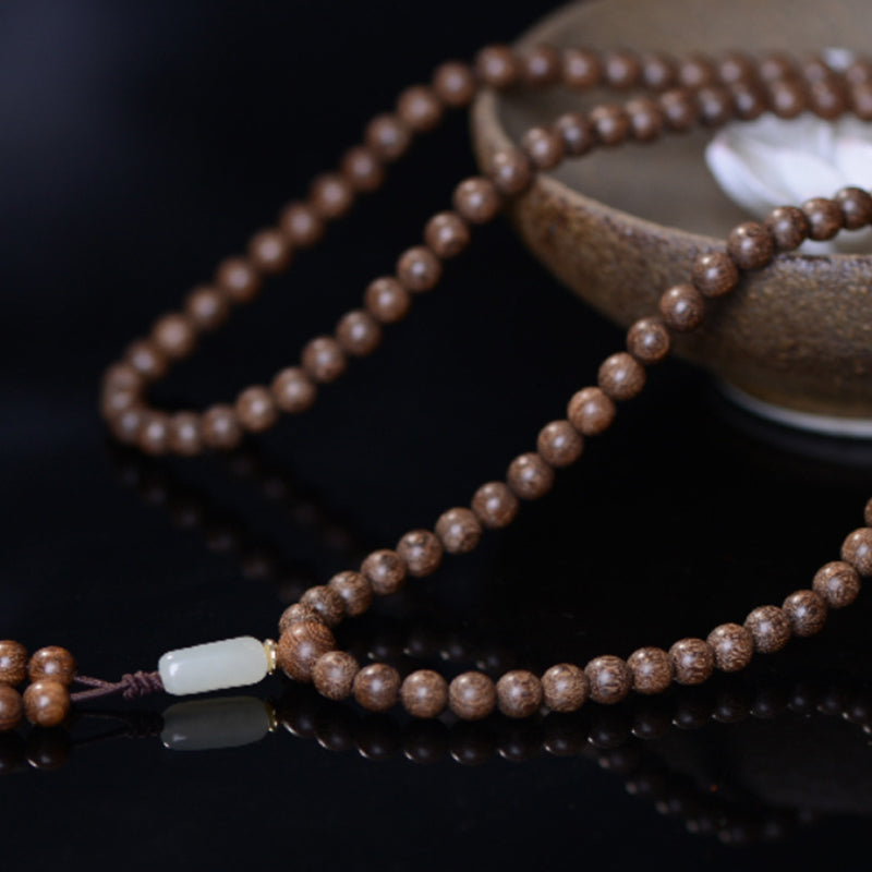 Bracelet Mala 108 perles en bois de rose et jade de Buddha Stones