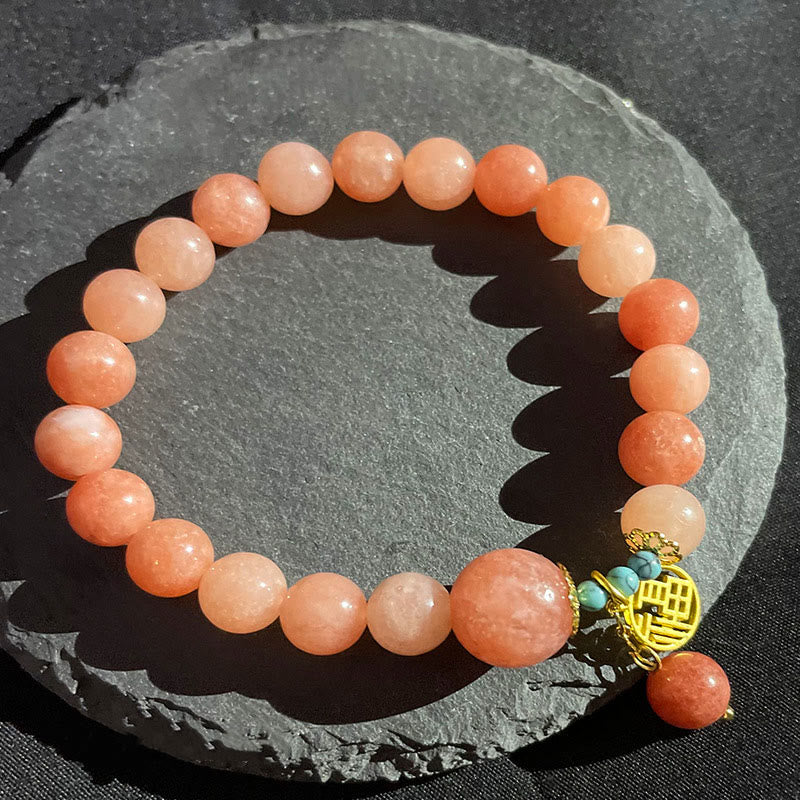 Bracelet porte-bonheur en Buddha Stones orange naturelle turquoise avec personnage Fu