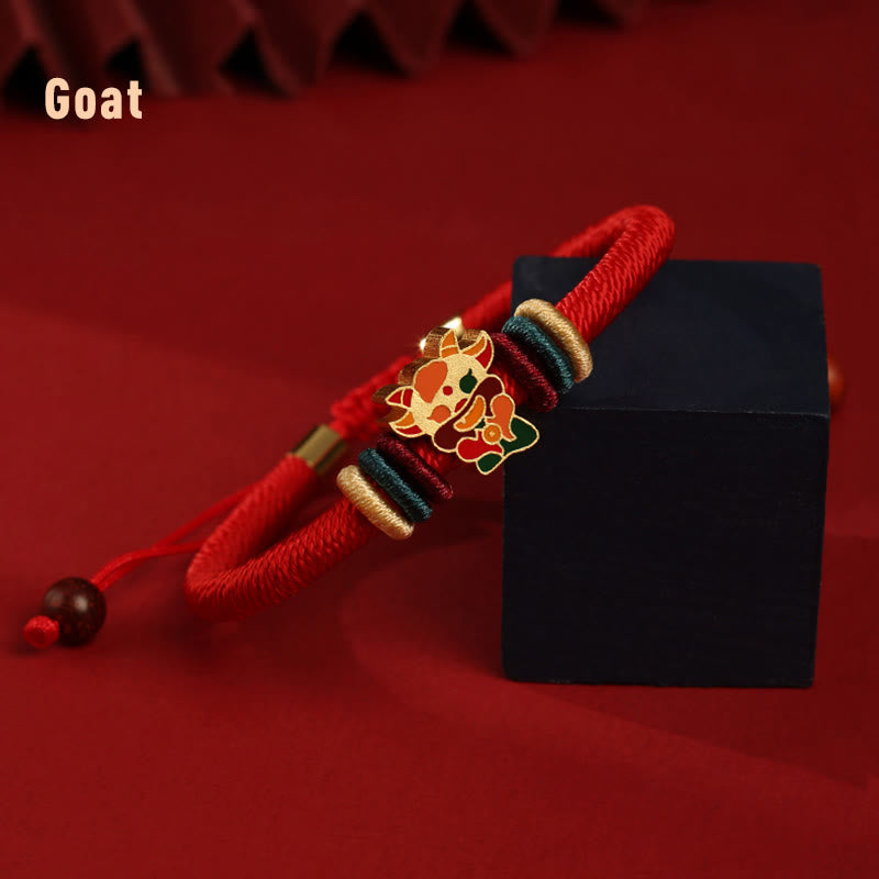 Bracelet tressé rouge en argent sterling 925 fait main avec Buddha Stones Année du Dragon, joli signe du zodiaque chinois