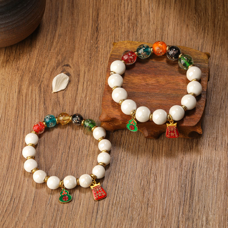 Buddha Stones Encens tibétain Cendres Porcelaine Lumineuse Fluorescente Perle de Verre Liuli Gourde Pièce de Cuivre Charm Bracelet de Paix