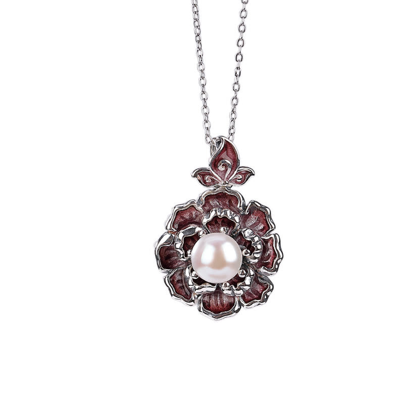 Collier pendentif de guérison en perles de pivoine en argent sterling 999 Buddha Stones