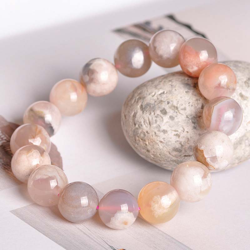 Bracelet de bénédiction de la paix en agate Sakura de Buddha Stones