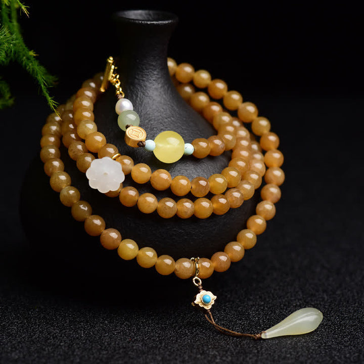 Bracelet de réussite en jade blanc et perles de lotus, topaze naturelle de Hetian, ambre et lotus