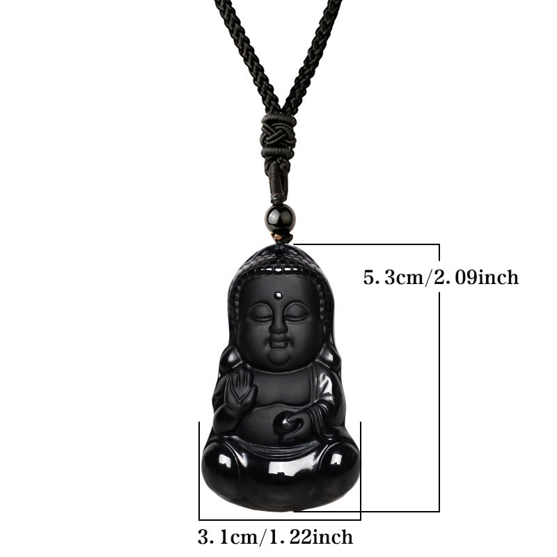 Collier pendentif porte-bonheur en Buddha Stones en cristal d'obsidienne noire naturelle, protection de la force du Bouddha, amulette - image 6