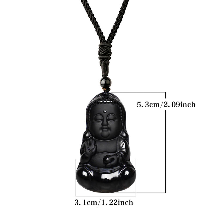 Collier pendentif porte-bonheur en Buddha Stones en cristal d'obsidienne noire naturelle, protection de la force du Bouddha, amulette - image 6