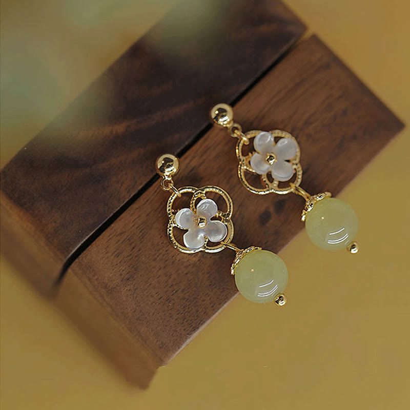 Boucles d'oreilles pendantes en jade et pierre de Tridacna Buddha Stones