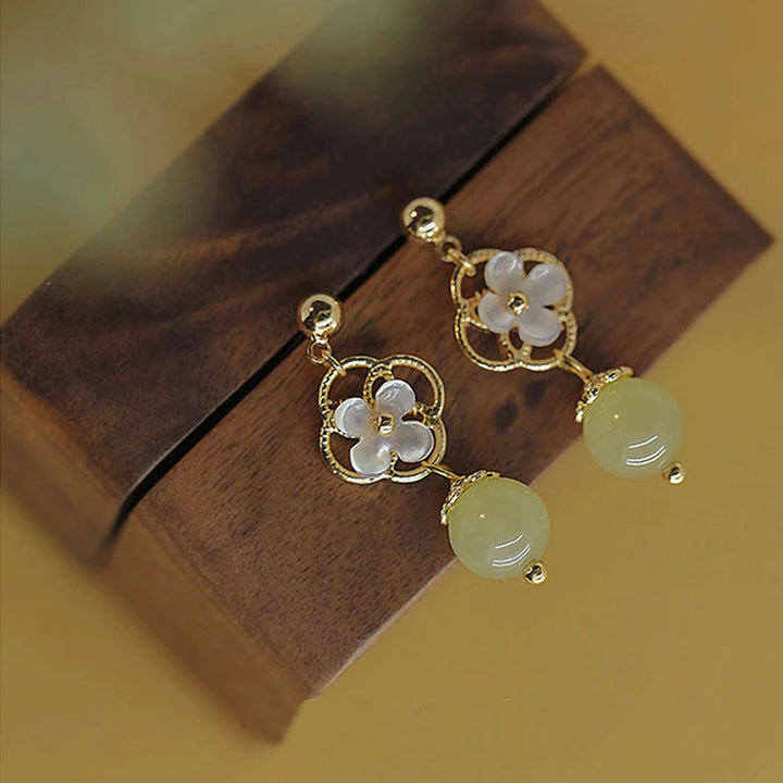 Boucles d'oreilles pendantes en jade et pierre de Tridacna Buddha Stones